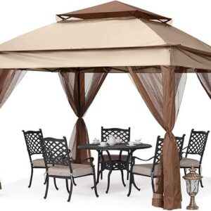 MASTERCANOPY Patio Gazebo Outdoor Pop Up Gazebo with Mesh Walls (11x11,Champagne)