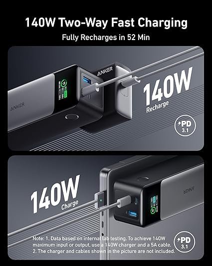 Anker 737 Power Bank, 140W Max 3-Port Laptop Portable Charger, 24,000mAh, Smart Display, Compatible with iPhone 16 / 15 / 14 Series, Vision Pro, Samsung, MacBook, and More - Image 4