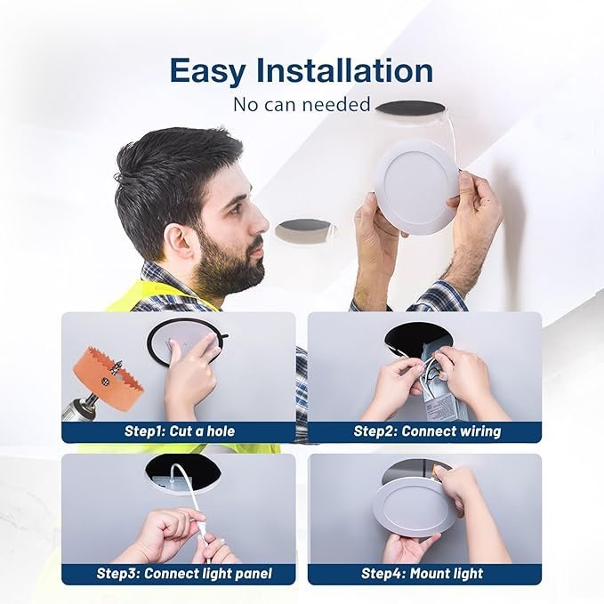 Amico 24 Pack 6 Inch 5CCT Ultra-Thin LED Recessed Ceiling Light with Junction Box, 1050LM Brightness, Dimmable Canless Wafer Downlight, 12W, ETL&FCC - Image 2