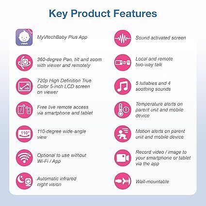 VTech VM901 Smart WiFi Baby Monitor with 1080p FHD Camera and 5" HD IPS Display, Free App, Remote Pan Tilt Zoom, Night Vision, Motion Detection Alerts - Image 4