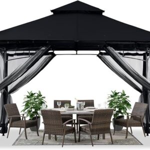 ABCCANOPY Gazebos for Patios 10x12 - Outdoor Steel Frame Gazebo with Mosquito Netting for Lawn Backyard Garden Deck (Black)