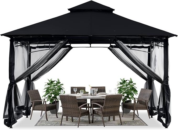 ABCCANOPY Gazebos for Patios 10x12 - Outdoor Steel Frame Gazebo with Mosquito Netting for Lawn Backyard Garden Deck (Black)