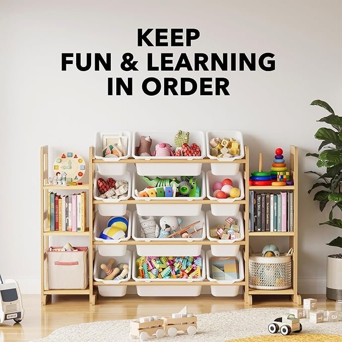 SpaceAid Toy Storage Organizer with 6 Shelves and 12 Bins, Bookshelf/Bookcase, Kids Bin Shelf, Toys Box for Playroom Organization for Bedroom & Room Decor, White, 52.3" W - Image 2