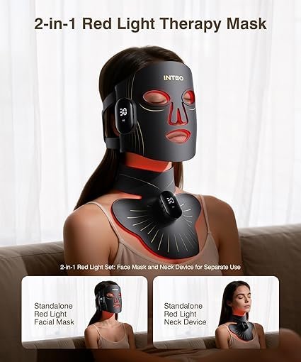 Click to see full view Red Light Therapy for Face and Neck, 4 Modes Cordless Face Mask Light Therapy with Neck Masks, 850nm Infrared & Red Light Mask, 2000mAh Rechargeable Light Therapy Skin Care At Home (680 Beads) - Image 3