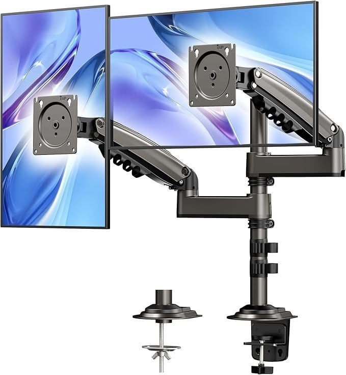 HUANUO 17-32 Inch Dual Monitor Stand, Vertical Dual Monitor Mount, Monitor Stand 2 Monitors, Ergonomic Adjustable Tilt/Swivel/Rotate, Weight Max 19.8 lbs, VESA 75/100mm