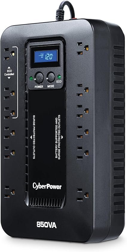 CyberPower EC850LCD Ecologic UPS Battery Backup and Surge Protector, 850VA/510W, 12 Outlets, ECO Mode, Compact, UL Certified - Image 4