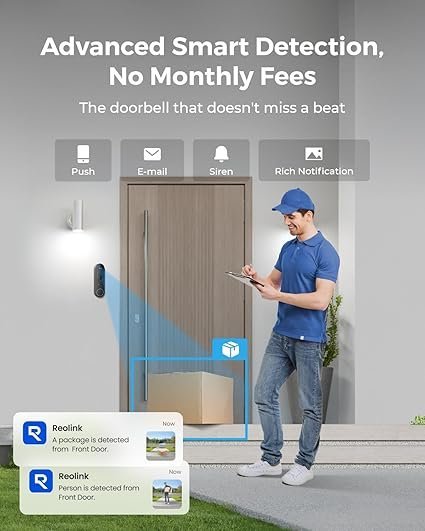 REOLINK 2K Battery Video Doorbell Camera, 150°x150° Head-to-Toe View, 2.4/5 GHz WiFi, Local Storage, No Monthly Fee, Two-Way Talk, Person/Vehicle/Package Detection(Chime not Included) - Image 4