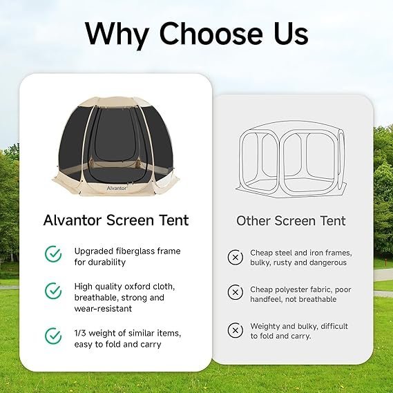 Alvantor Pop Up Screen House Gazebo with Mosquito Netting, Instant UV Resistant Sun Shelter for Patio & Backyard, Portable Canopy Tent for 2-10 Person - Image 5