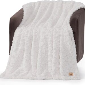 UGG Adalee Faux Fur Throw Blanket for Couch, Cozy Soft Blanket for Bed or Chair, Giftable Fluffy Throw, Machine Washable, Luxury Spring Home Decor, 50-inch x 70-inch, Natural White
