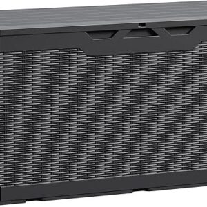 Devoko 100 Gallon Waterproof Large Resin Deck Box Indoor Outdoor Lockable Storage Container for Patio Furniture Cushions Garden Tools (100 Gallon, Black)