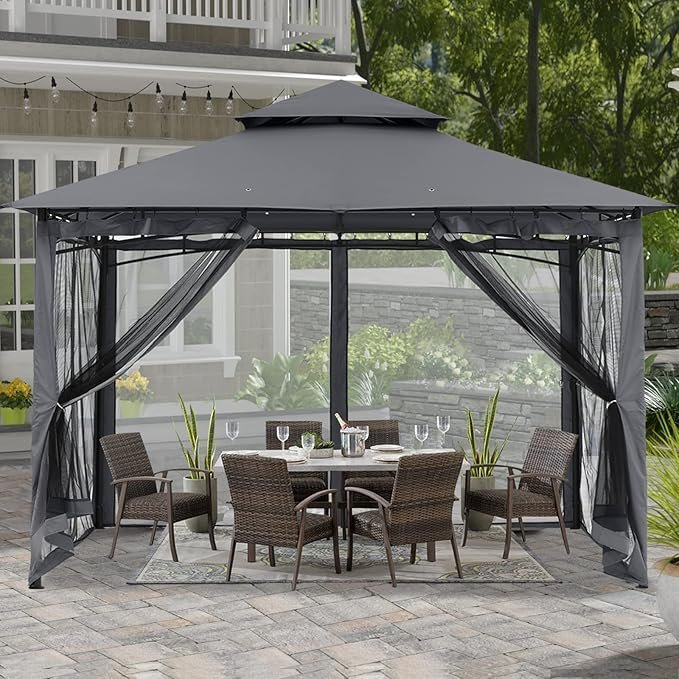 ABCCANOPY Gazebos for Patios 10x10 - Outdoor Steel Frame Gazebo with Mosquito Netting for Lawn Backyard Garden Deck (Dark Gray) - Image 3
