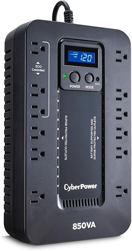 CyberPower EC850LCD Ecologic UPS Battery Backup and Surge Protector, 850VA/510W, 12 Outlets, ECO Mode, Compact, UL Certified - Image 3