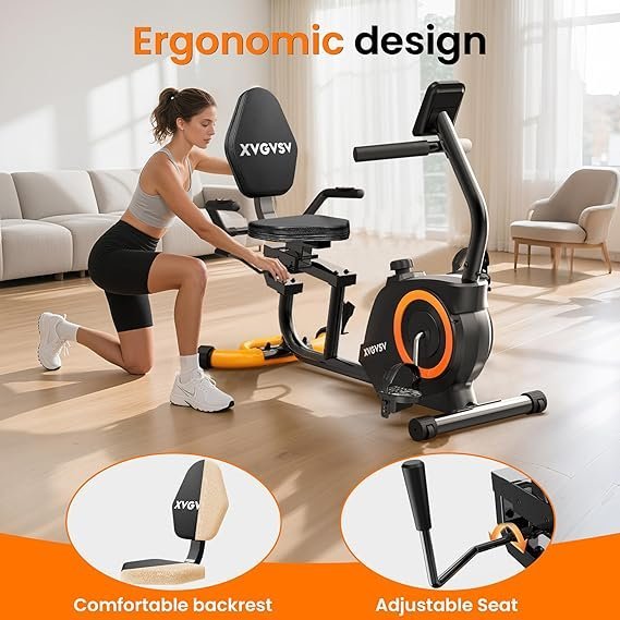 Recumbent Exercise Bike for Home Use, Quiet Recumbent Stationary Bikes for Adults & Seniors, 16-Level Resistance, Adjustable Seat, Supports 400LB, Pulse Sensors & LCD Display - Image 4