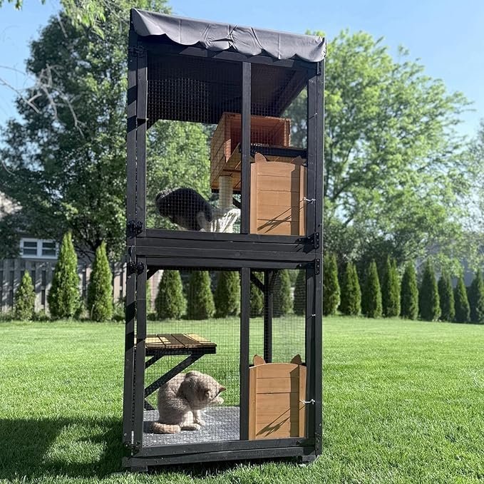Aivituvin Cat House Window Catio Outdoor Cat Enclosure Mobile Kitty Shelter on Wheels Pet Cage with Resting Box,Hammocks,Waterproof Cover - Image 5