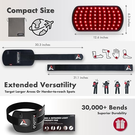 ALLOLO Red Light Therapy for Body, 3-in-1 LEDs Red Light Therapy Belt with Timer Remote Control, 660nm&850nm Infrared Light Therapy Pad for Body Waist Shoulder Knee, 70pcs LED 12.6"*6.3" Large Area - Image 2