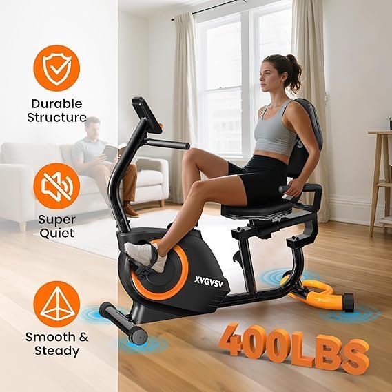 Recumbent Exercise Bike for Home Use, Quiet Recumbent Stationary Bikes for Adults & Seniors, 16-Level Resistance, Adjustable Seat, Supports 400LB, Pulse Sensors & LCD Display - Image 3