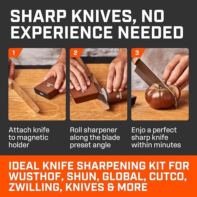 The Original Tumbler Rolling Knife Sharpenerâ„¢ - Knife Sharpening Made Easy - Rolling Knife Sharpener Tool for Kitchen Knives - Knife Sharpener Kit Offers 15 & 20 Degree Sharpening (Wood) - Image 4