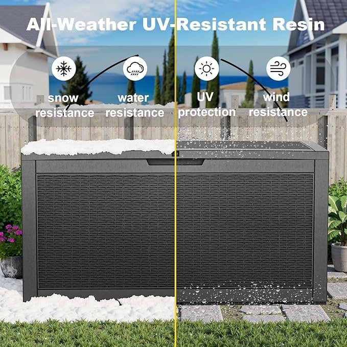 PatioZen 100 Gallon Resin Deck Box, Lockable Patio Outdoor Storage Box for Furniture, Garden Tools and Tools Storage, Waterproof Outside Storage Boxes - Black - Image 2