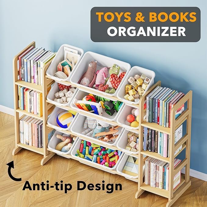 SpaceAid Toy Storage Organizer with 6 Shelves and 12 Bins, Bookshelf/Bookcase, Kids Bin Shelf, Toys Box for Playroom Organization for Bedroom & Room Decor, White, 52.3" W - Image 3
