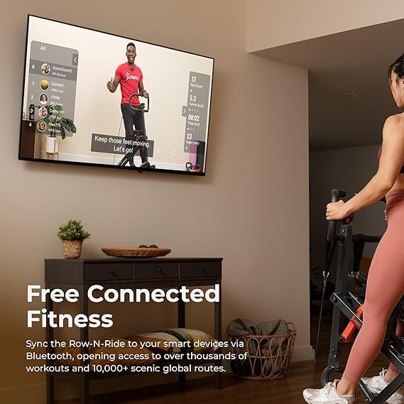 Sunny Health & Fitness Row-N-Ride PRO, Full Body Combo Squat Machine w/Optional Resistance Band, Easy Setup Ab Workout Exercise Equipment for Home, Whole Body Cardio, Optional SunnyFit App Connection - Image 5