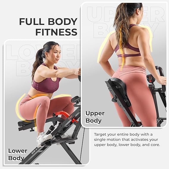 Sunny Health & Fitness Row-N-Ride PRO, Full Body Combo Squat Machine w/Optional Resistance Band, Easy Setup Ab Workout Exercise Equipment for Home, Whole Body Cardio, Optional SunnyFit App Connection - Image 2