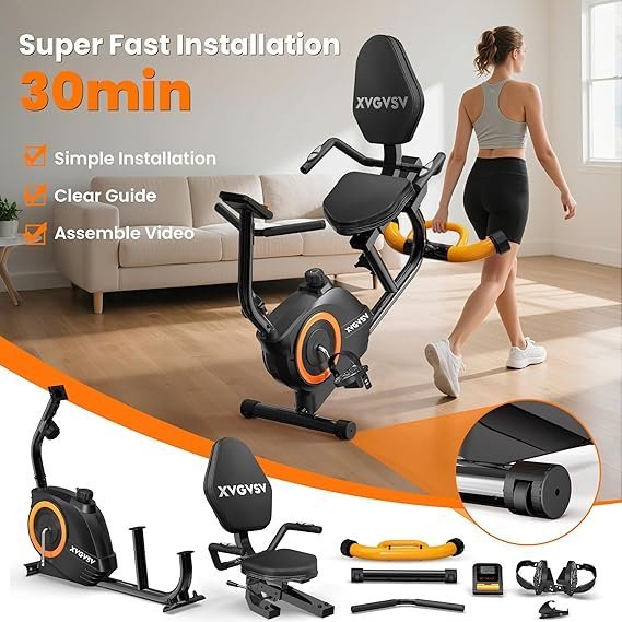 Recumbent Exercise Bike for Home Use, Quiet Recumbent Stationary Bikes for Adults & Seniors, 16-Level Resistance, Adjustable Seat, Supports 400LB, Pulse Sensors & LCD Display - Image 2