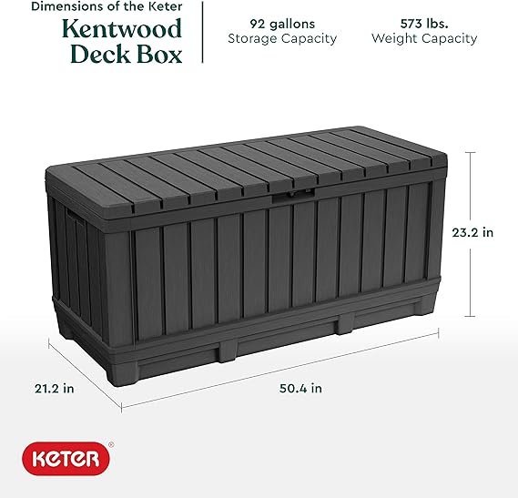 PatioZen 100 Gallon Resin Deck Box, Lockable Patio Outdoor Storage Box for Furniture, Garden Tools and Tools Storage, Waterproof Outside Storage Boxes - Black - Image 5