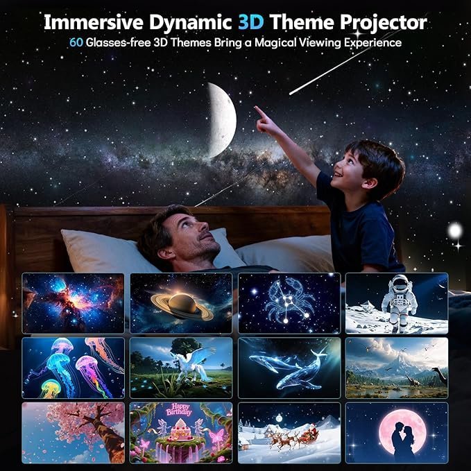 Rossetta 3D Projector, 60 Themes HD 3D Galaxy Projector with Bluetooth Speaker & Remote, 1H/2H Timer, Night Light for Bedroom, Home Decor, Party, Birthday & Christmas Gifts for Adults, Girls, Boys - Image 2