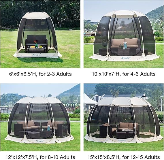 Alvantor Pop Up Screen House Gazebo with Mosquito Netting, Instant UV Resistant Sun Shelter for Patio & Backyard, Portable Canopy Tent for 2-10 Person - Image 2
