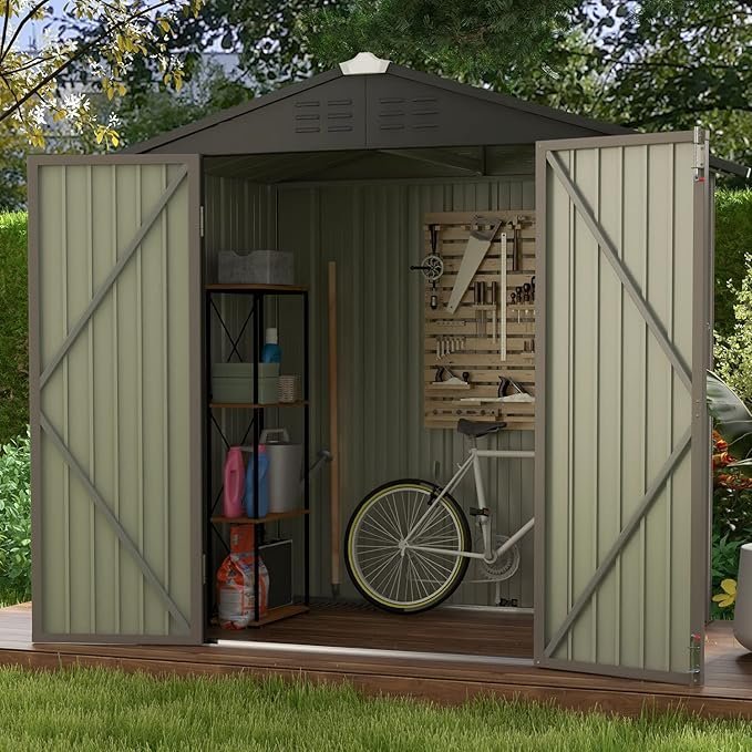 Patiowell 6x4 FT Outdoor Storage Shed, Garden Tool Storage Shed with Sloping Roof and Double Lockable Door, Outdoor Shed for Garden Backyard Patio Lawn, Brown - Image 4