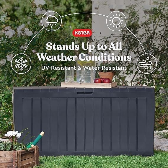 Keter Marvel Plus 71 Gallon Resin Deck Box-Organization and Storage for Patio Furniture Outdoor Cushions, Throw Pillows, Garden Tools and Pool Toys, Dark Grey - Image 2