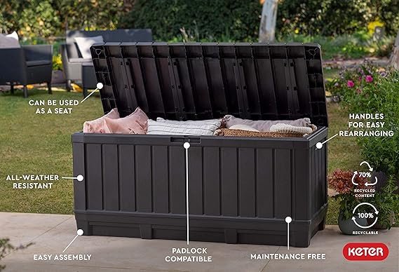 PatioZen 100 Gallon Resin Deck Box, Lockable Patio Outdoor Storage Box for Furniture, Garden Tools and Tools Storage, Waterproof Outside Storage Boxes - Black - Image 4