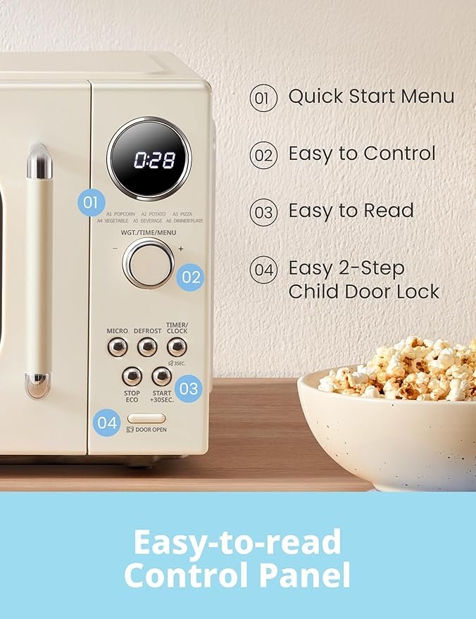 COMFEE' Retro Microwave Oven, Small Microwave with 6 Auto Menus, 0.9 cu.ft Countertop Compact Microwave with Multi-stage Cooking, Mute Function, LED digital, Apricot/900W, CMO-MMP02AA(AT) - Image 4