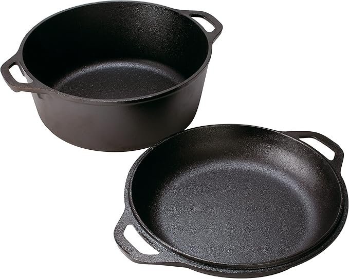 Lodge Cast Iron Double Dutch Oven - Pre-Seasoned 2-in-1 Cast Iron Cookware - Pot & Skillet Combo - Even Heat Retention - Oven-Safe, Versatile Pot - 5 Quart - Image 5