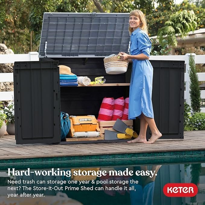 Keter Store-It-Out Prime 4.3 x 3.7 ft. Outdoor Resin Storage Shed with Easy Lift Hinges, Perfect for Yard Tools, Pool Floats and Garden Accessories, Black - Image 4