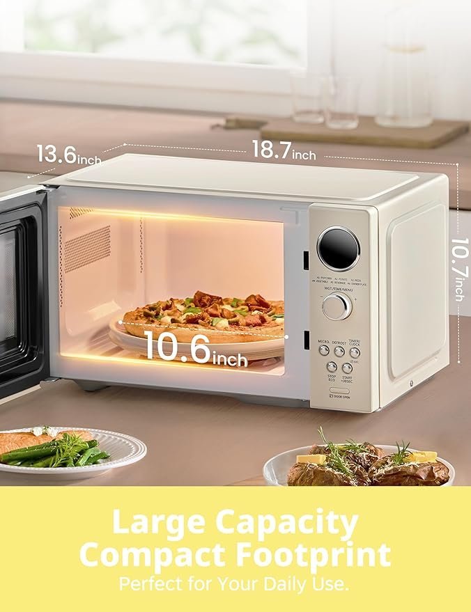 COMFEE' Retro Microwave Oven, Small Microwave with 6 Auto Menus, 0.9 cu.ft Countertop Compact Microwave with Multi-stage Cooking, Mute Function, LED digital, Apricot/900W, CMO-MMP02AA(AT) - Image 3