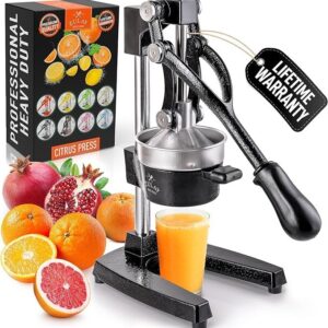 Zulay Kitchen Cast Iron Juicer - Easy-to-Clean Heavy-Duty Manual Juicer, Professional Citrus Juicer - Stainless Steel Lemon Squeezer - Manual Citrus Press & Orange Squeezer - Orange Juicer (Black)