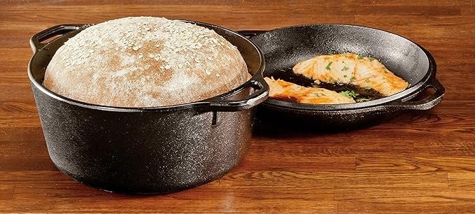 Lodge Cast Iron Double Dutch Oven - Pre-Seasoned 2-in-1 Cast Iron Cookware - Pot & Skillet Combo - Even Heat Retention - Oven-Safe, Versatile Pot - 5 Quart - Image 2
