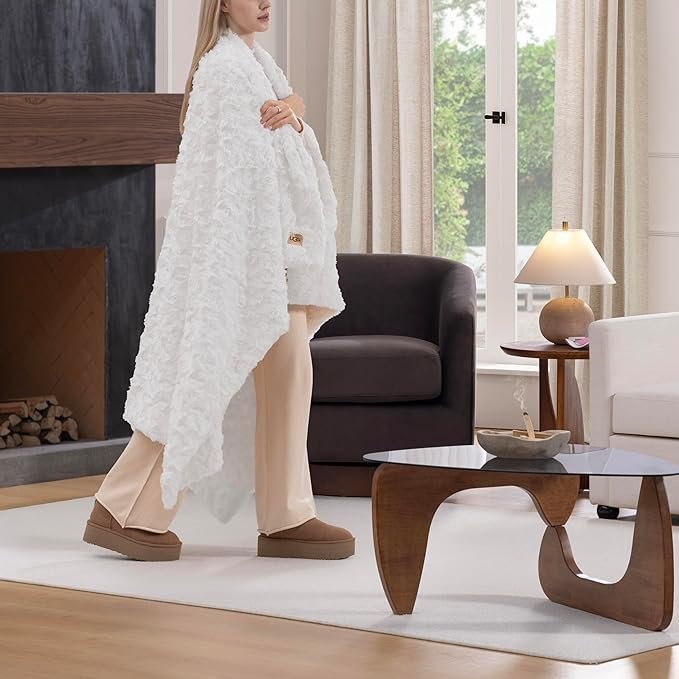 UGG Adalee Faux Fur Throw Blanket for Couch, Cozy Soft Blanket for Bed or Chair, Giftable Fluffy Throw, Machine Washable, Luxury Spring Home Decor, 50-inch x 70-inch, Natural White - Image 2