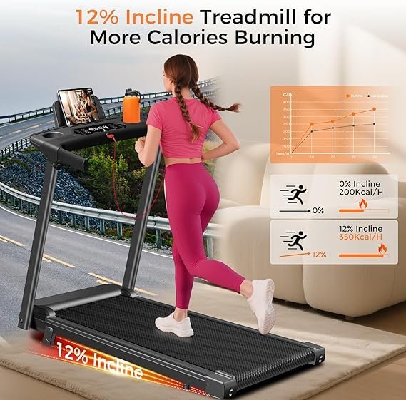 Aiteid Treadmill with Incline,3.0HP Small Treadmills for Home,Portable Electric Treadmill with Handles,Lightweight Walking Pad,Compact Running Treadmills,Walking Pad with Handle,300LBS Capacity(Black) - Image 3