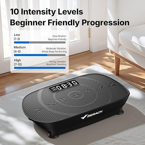 MERACH Vibration Plate Exercise Machine, Curved Vibration Plate for Lymphatic Drainage Weight Loss, Vibrating Plate with Real-Time Calorie Tracking on LED Display, Workout Equipment for Home Women Men - Image 2