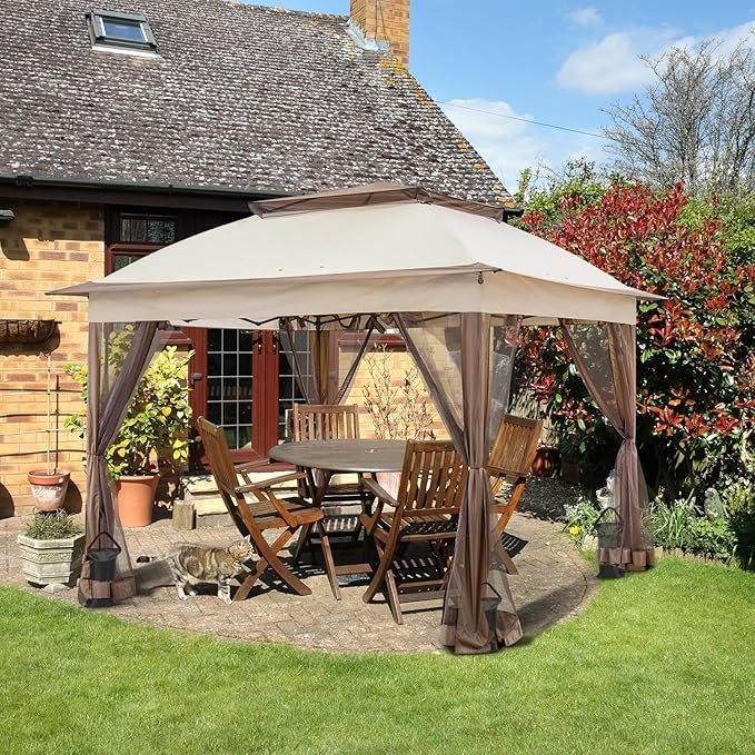 COOS BAY 11x11 Pop Up Gazebo with Mesh Netting, Instant Outdoor Canopy Tent, Water Resistant Shelter with UPF 50+ UV Protection, 121 Sq Ft Coverage, Beige - Image 2