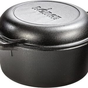 Lodge Cast Iron Double Dutch Oven - Pre-Seasoned 2-in-1 Cast Iron Cookware - Pot & Skillet Combo - Even Heat Retention - Oven-Safe, Versatile Pot - 5 Quart