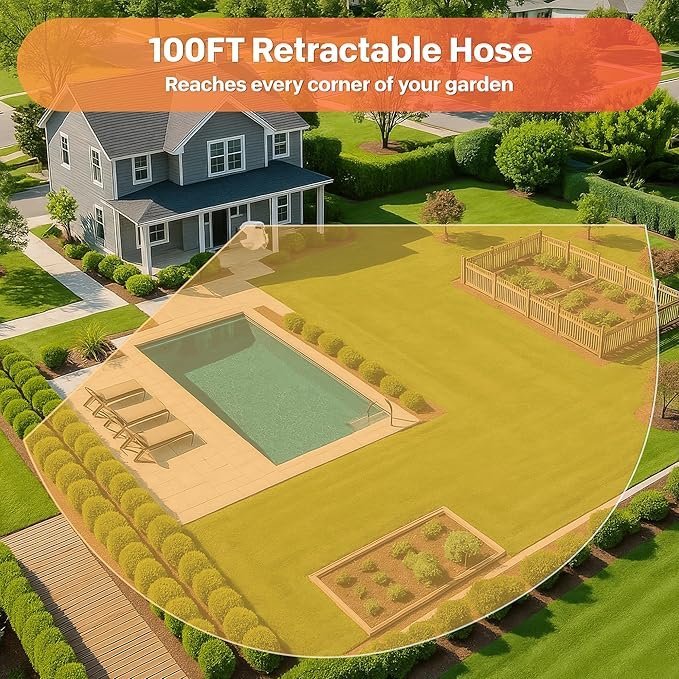 Ayleid Retractable Garden Hose Reel,1/2 in x 100 ft Wall Mounted Hose Reel, with 9- Function Sprayer Nozzle, Any Length Lock/Slow Return System/Wall Mounted/180°Swivel Bracket (Gray) - Image 4