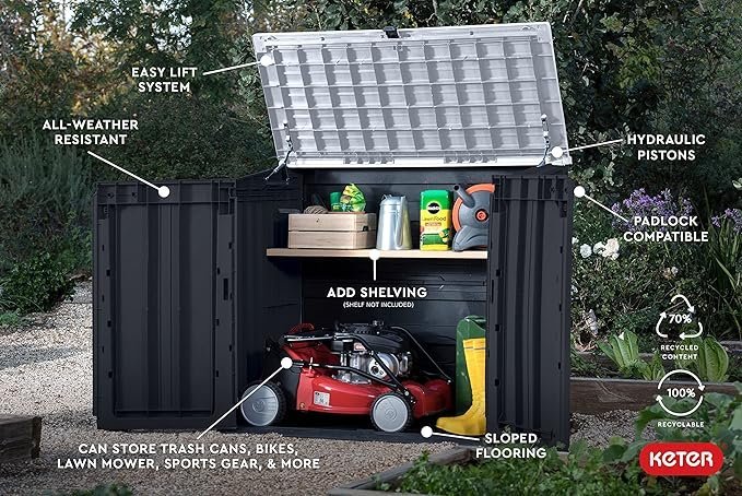 Keter Store-It-Out Prime 4.3 x 3.7 ft. Outdoor Resin Storage Shed with Easy Lift Hinges, Perfect for Yard Tools, Pool Floats and Garden Accessories, Black - Image 2