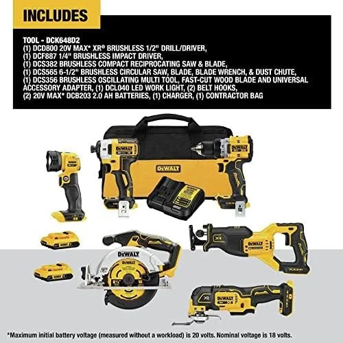 DEWALT 20V MAX* XR Cordless Combo Kit (6-Tool) with (2) Ah Batteries and Charger (DCK648D2) - Image 3