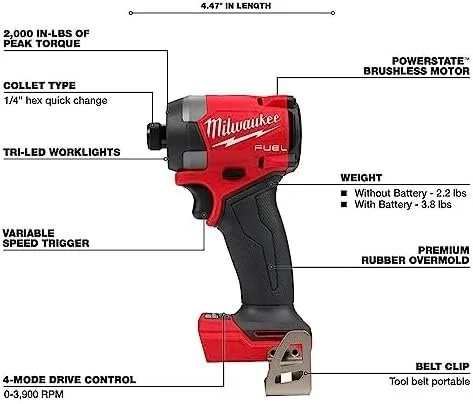 Milwaukee M18 FUEL 18V Lithium-Ion Brushless Cordless Combo Kit with Two 5.0 Ah Batteries, 1 Charger, 2 Tool Bags (7-Tool) - Image 2