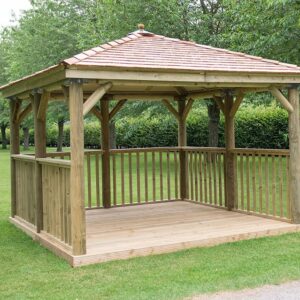 3.5m Premium Square Wooden Garden Gazebo with Cedar Roof – Including Base