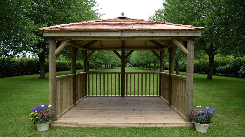 3.5m Premium Square Wooden Garden Gazebo with Cedar Roof – Including Base - Image 2