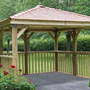 3.5m Premium Square Wooden Garden Gazebo with Cedar Roof – No Base